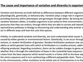 AQA A Level Essay -  The importance and cause of variation and diversity in organisms