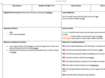 Hockey passing + dribbling lesson plan