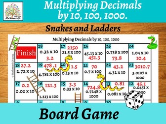 Multiplying Decimals by 10 100 1000 Snakes and Ladders Board Game