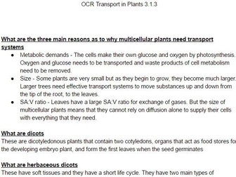 OCR A 3.1.3 Transport in Plants
