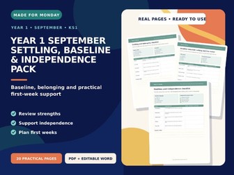 Year 1 September Settling, Baseline & Independence Pack