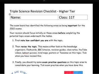 Edexcel Triple Science Higher exam checklist 2022