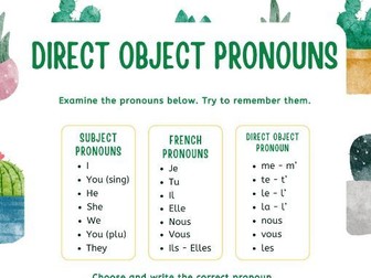 FR Direct Object Pronouns -worksheet/aid