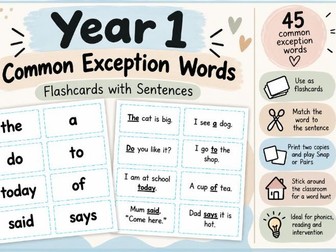 Year 1 Common Exception Words Flashcards and Sentences