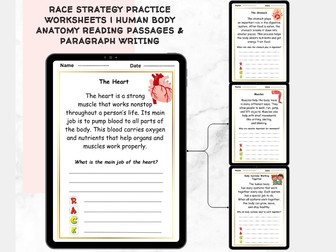 RACE Strategy Practice Worksheets | Human Body Anatomy Reading Passages & Paragraph Writing