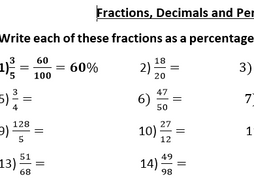 Converting Fractions to Percentages | Teaching Resources