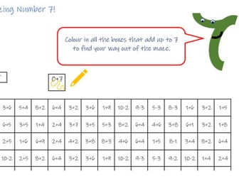 Fun worksheet for addition sums to make seven