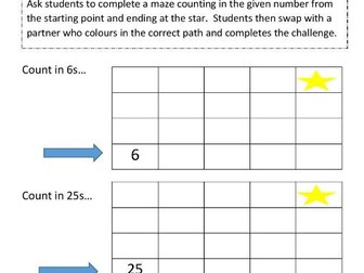 Counting in 6, 25 and 1000s - Maze worksheet