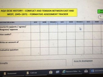 AQA GCSE History 9-1 assessment tracker for CONFLICT AND TENSION 1945-1972 unit
