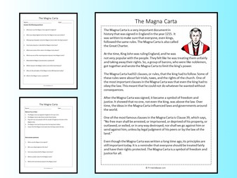 The Magna Carta Reading Comprehension Passage Printable Worksheet