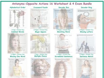 Antonyms-Opposite Actions 16 Worksheet- 4 Exam Bundle