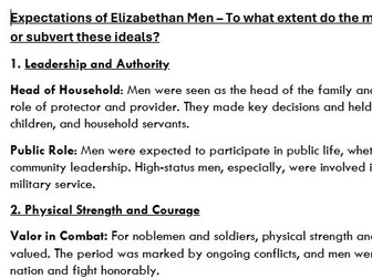 Guided Reading - Expectations of Elizabethan Men