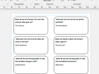 AQA 1-9 Spec; B1 Cells revision cards