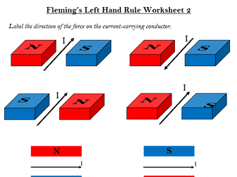 Fleming's Left Hand Rule Motor Effect worksheets (3) WITH ANSWERS