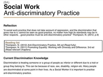 Anti-discriminatory Practice Full Unit of Work degree level Social Work (BA) (ADP) Assignment