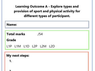 BTEC Sport Technical Award Level 1/2 Learning Outcome A Assessment Piece Booklet