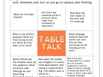 Reading comprehension: Table Talk Prompts