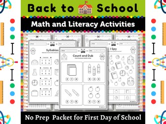 Back to School NO PREP Activity Packet : Math and Literacy for Preschool Centers