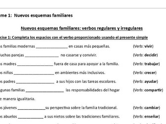 Nuevos esquemas familiares: revising present tense regular and irregular verbs.