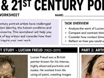 Portraiture worksheet for KS5 - focusing on 20th and 21st century artists