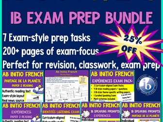 IB French ab initio Exam Prep Bundle | Themes & Skills Focus | Experiences | Identities | Sharing the Planet | Listening practise | Writing Conceptual Understanding