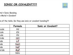 Ionic or Covalent? (worksheet) - GCSE Chemistry/ Combined Science (9-1