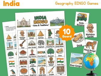 India Geography Bingo Game | Country Study & Culture Activity