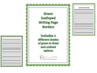 Green Scalloped Writing Page Border: 2 shade varieties with lined and unlined options