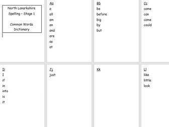 North Lanarkshire stage 1 common words dictionary