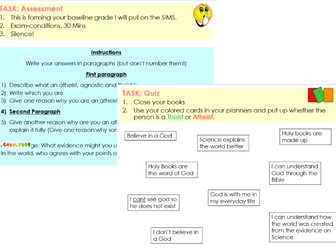 Year 7 Religious Education: Baseline Assessment Lesson