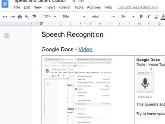 Speech recognition, Screen reading and Background Colours