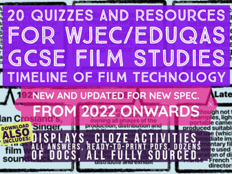20 quizzes for GCSE Film Studies Timeline of Technology PLUS displays and activities
