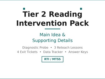 Tier 2 Reading Intervention Pack: Main Idea & Details, Grades 6-8 | RTI MTSS