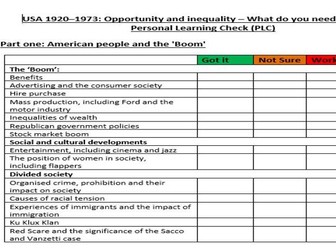 AQA GCSE History USA 1920-73 Unit Checklist (PLC)