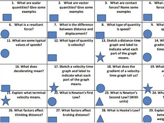 AQA Combined Science Physics Forces Retrieval Grid