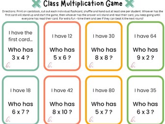 I have... Who Has ? Multiplication Cards