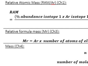 Chemistry Maths equation sheet