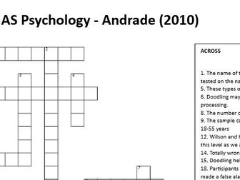 AS Level Psychology Crossword - Andrade (2010) WITH ANSWERS