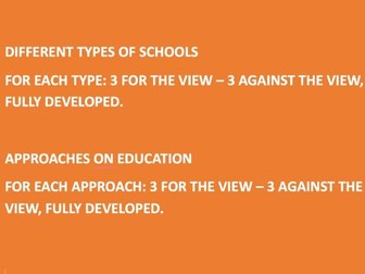 SUMMARY TABLE IGCSE SOCIOLOGY EDUCATION (DIFFERENT SCHOOL TYPES AND APPROACHES ON EDUCATION)