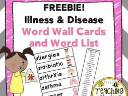 Illness and Disease Word Wall Cards and Word List FREEBIE!