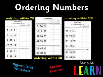 Ordering Numbers Differentiated Worksheet