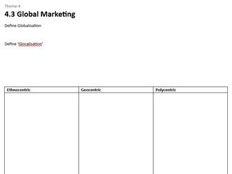 Business 4.3 Global Marketing Revision Worksheet