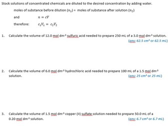 WORKSHEET – Dilution Calculations