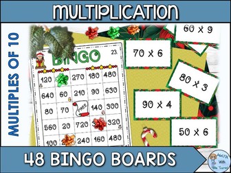 Multiplying by Multiples of 10 Christmas Bingo Game
