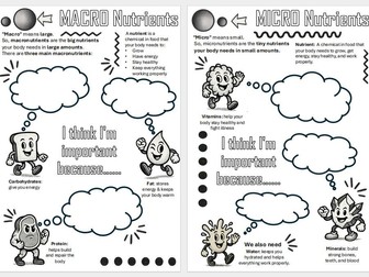 Important Nutrients Worksheets KS2 and KS3 Food - Hospitality and Catering