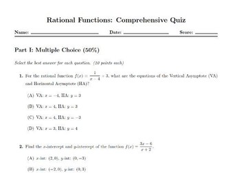 Rational Function Quiz