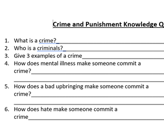 RS GCSE AQA Crime and Punishment knowledge quiz