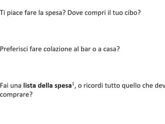 Italian GCSE - Food and Drink Activities