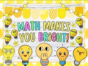Math Makes You Bright: Bright & Back To School Bulletin Board or Door Decor Kit | August & September