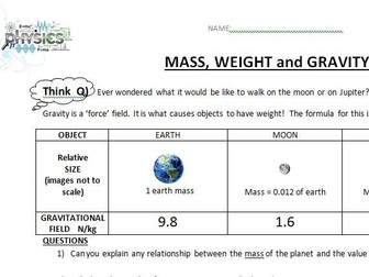 Mass Weight and Gravity W =mg calculations